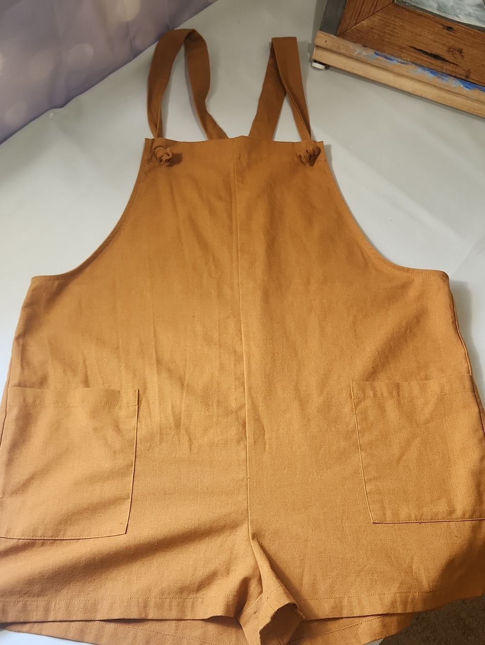 Women’s Tan Short Overalls Jumpsuit Linen Cotton Blend
